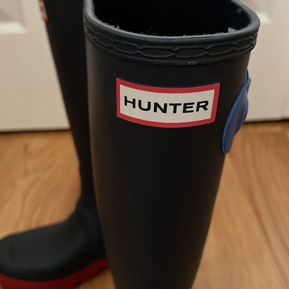 Hunter limited edition red & blue color block reflective boots Sz 5 - Picture 5 of 12